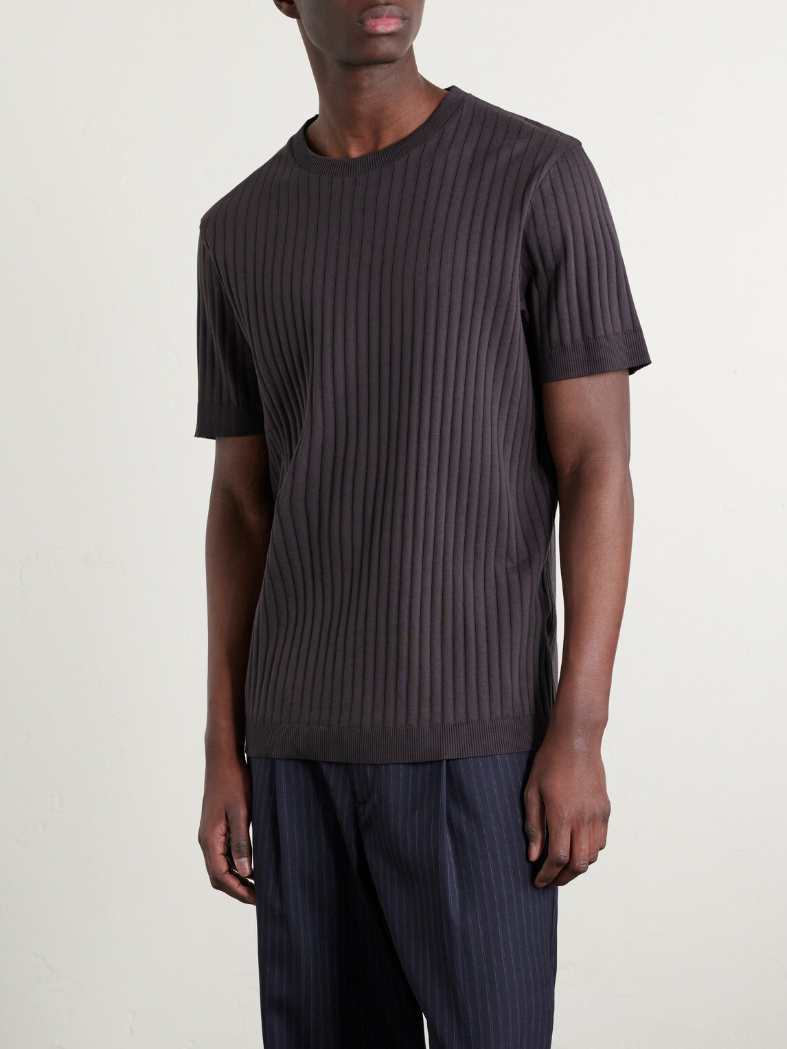 Mr P. - Ribbed Organic Cotton T-Shirt - Brown