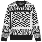 Versace Men's All Over Print Greca Crew Knit in Black/White