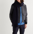 Maison Kitsuné - Logo-Appliquéd Fringed Virgin Wool Scarf - Blue