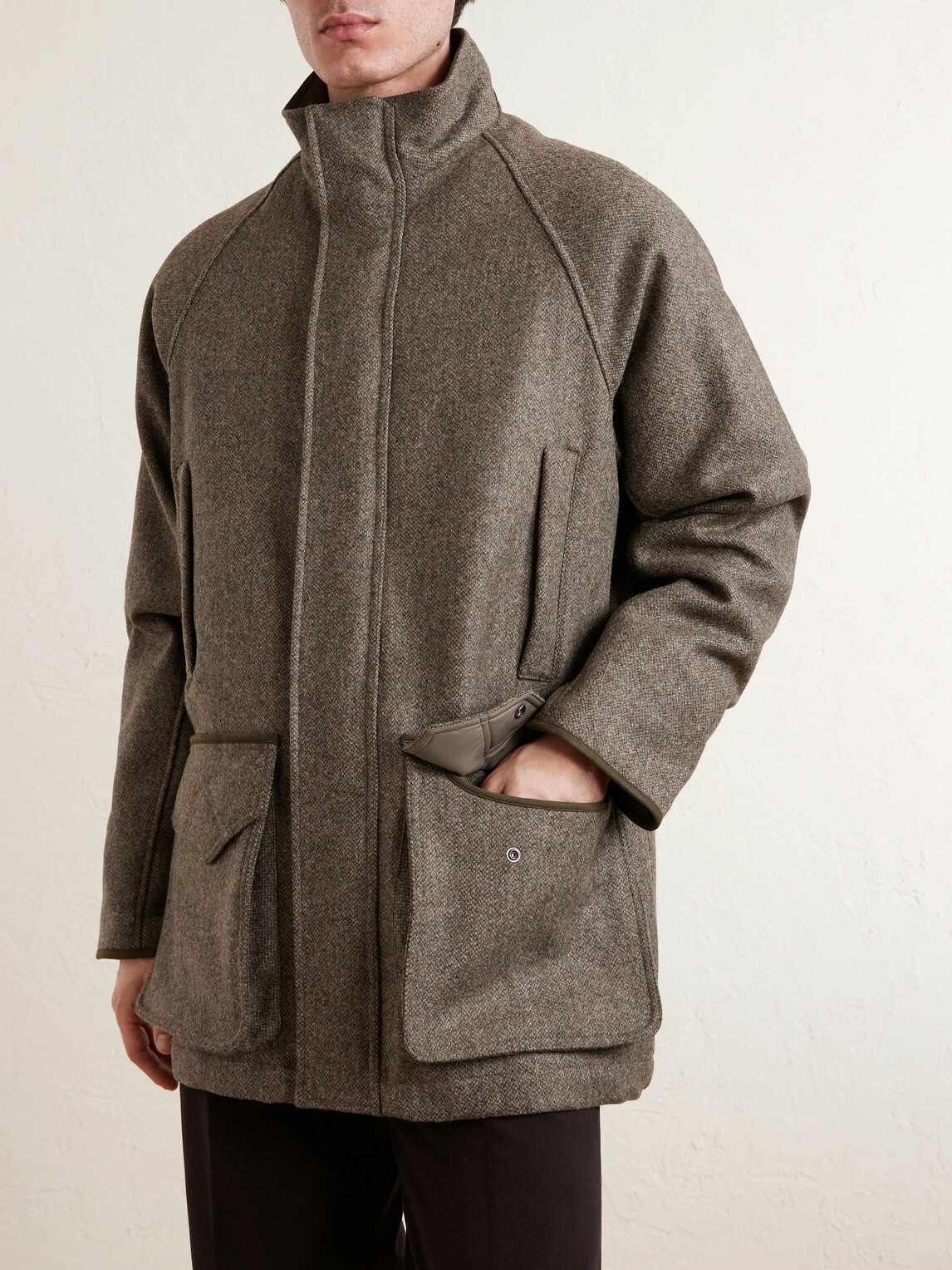 Purdey - Leather-Trimmed Wool Tweed Field Jacket - Gray