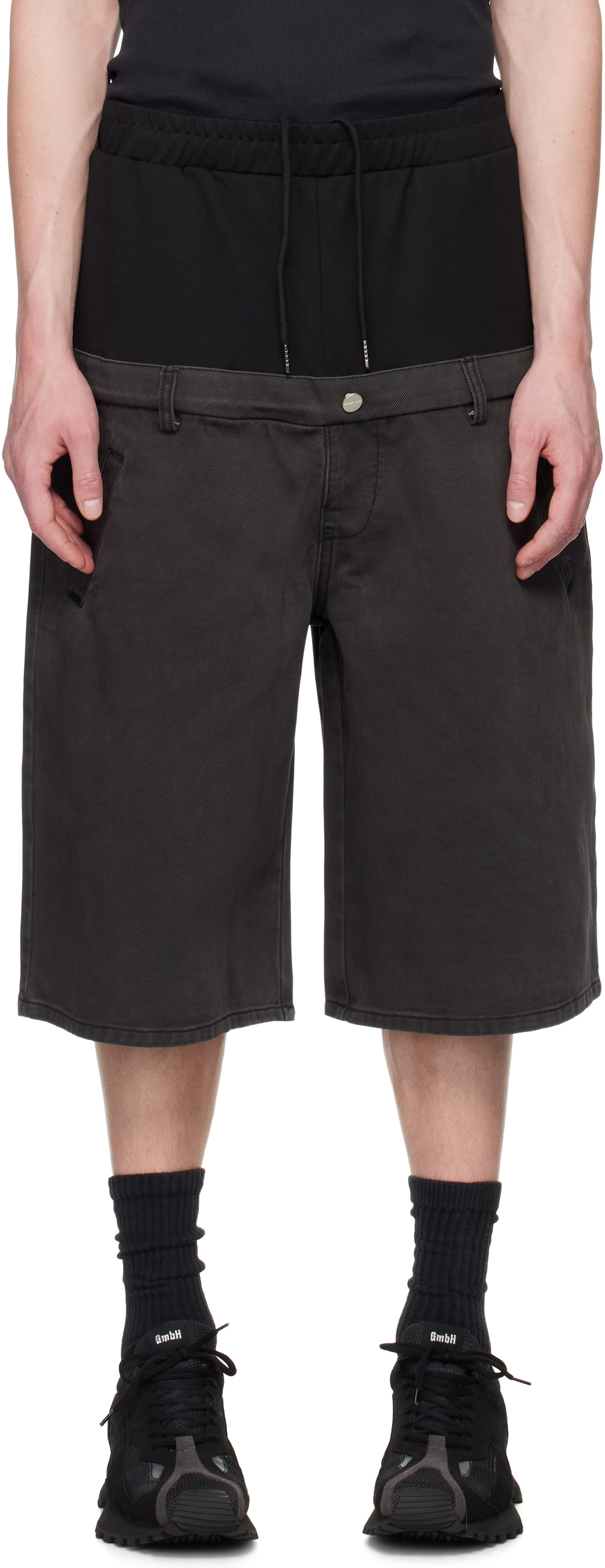 SPENCER BADU Black Dropped Denim Shorts