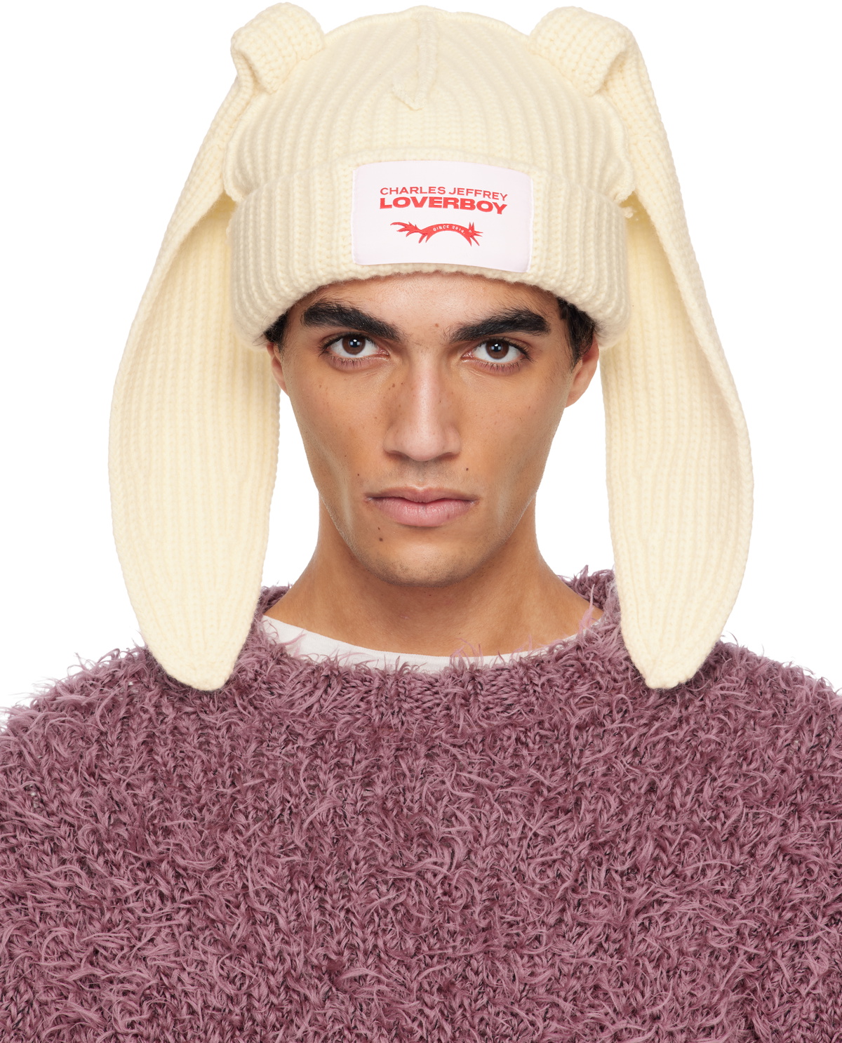Charles Jeffrey LOVERBOY Off-White Chunky Rabbit Beanie Charles