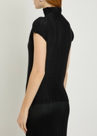 Issey Miyake Pleated High-neck Woven top Black