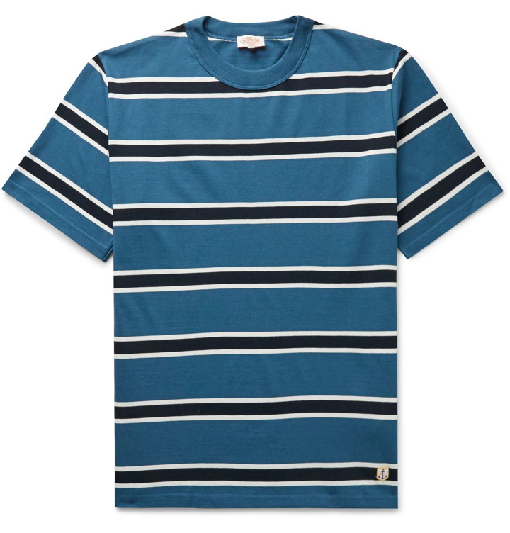 Photo: Armor Lux - Logo-Appliquéd Striped Cotton-Jersey T-Shirt - Blue