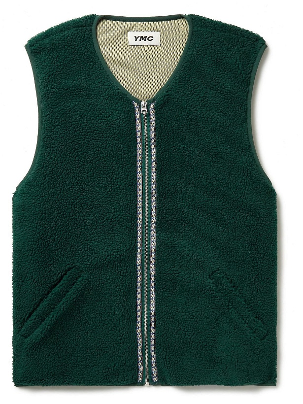 Photo: YMC - Utah Embroidered Fleece Gilet - Green