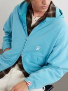 Cherry Los Angeles - Logo-Embroidered Paint-Splattered Cotton-Jersey Zip-Up Hoodie - Blue