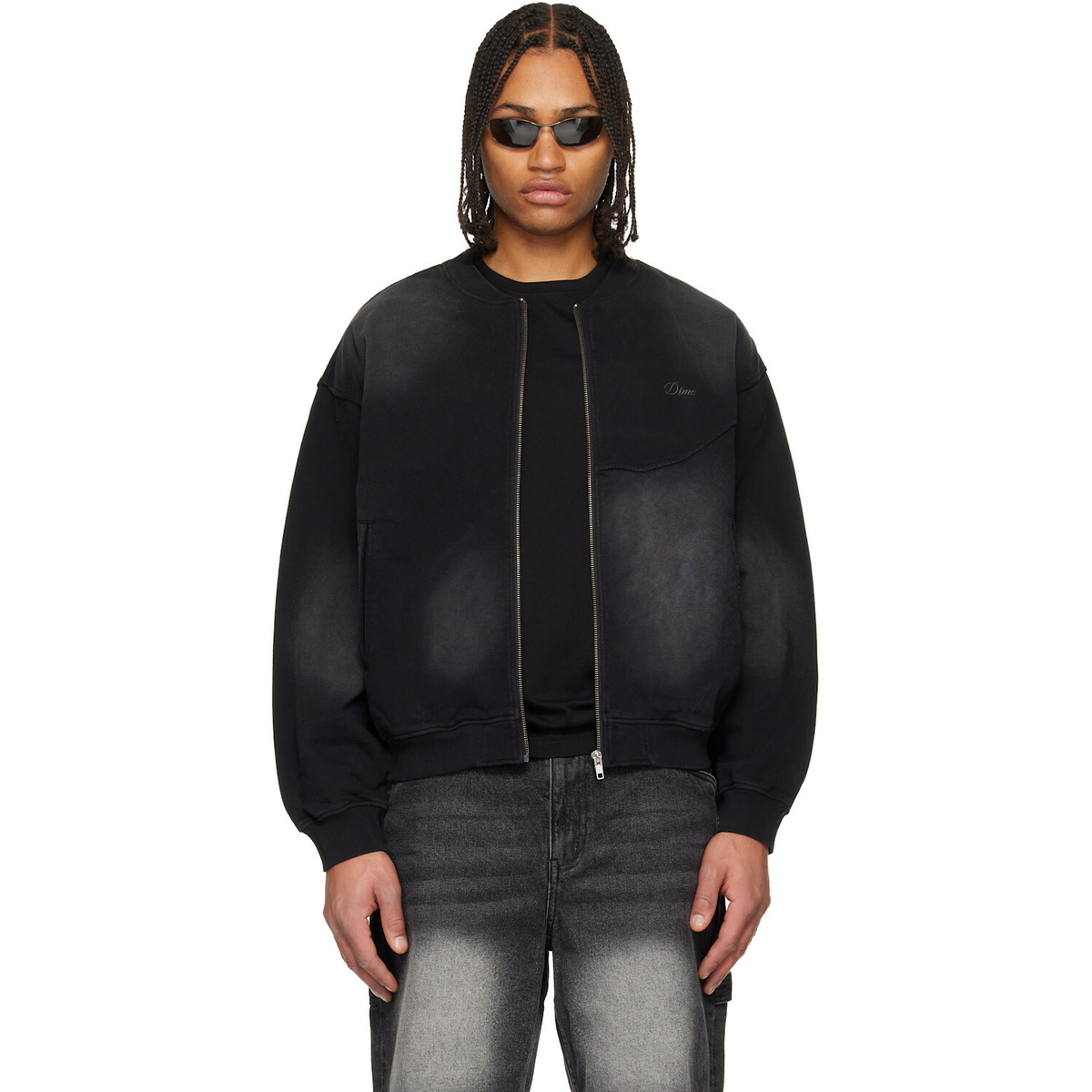 Dime Black Faded Fleece Bomber Jacket