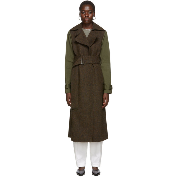 Victoria Beckham Khaki and Brown Contrast Sleeve Fitted Coat Victoria Beckham Khaki and Brown Contrast Sleeve Fitted Coat