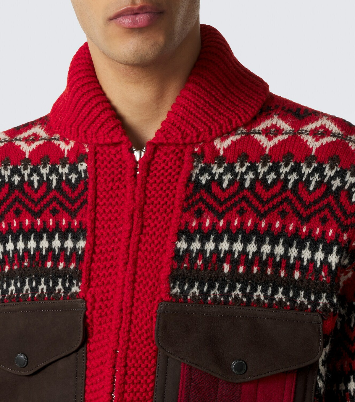 Junya Watanabe Suede-trimmed wool zip-up cardigan