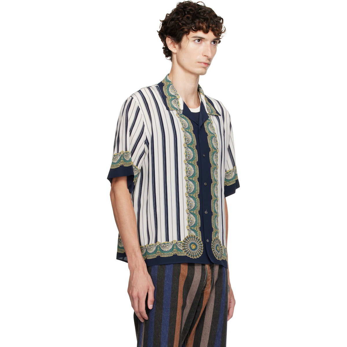 Versace Blue Printed Crêpe De Chine Silk Shirt