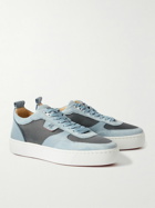 Christian Louboutin - Happyrui Suede, Textured-Leather and Mesh Sneakers - Blue