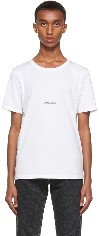 Photo: Saint Laurent White Rive Gauche Logo T-Shirt
