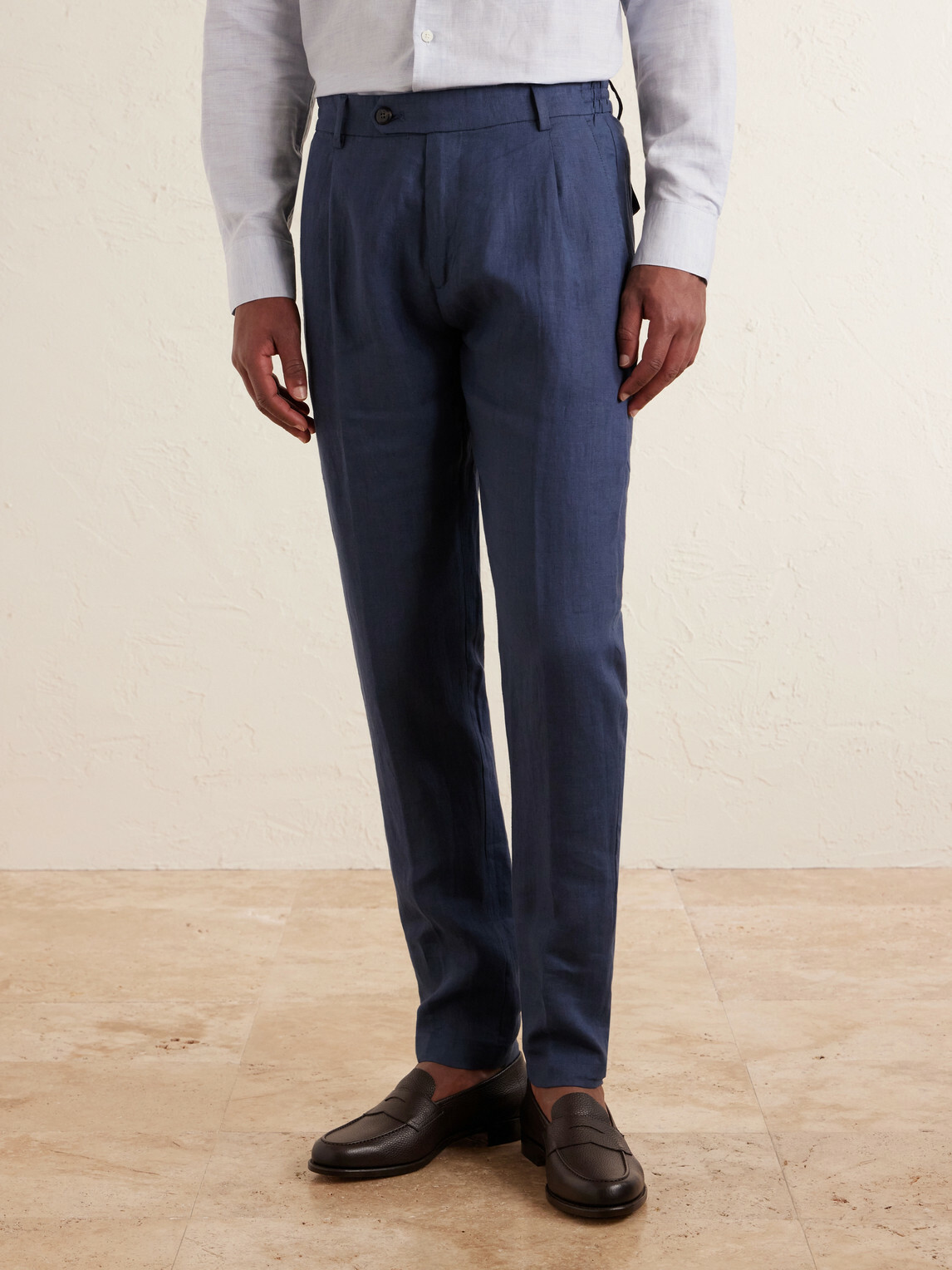 Eleventy - Flat Front Chino Linen Trousers - Blue