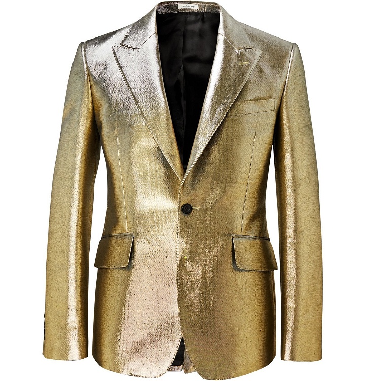 Photo: Alexander McQueen - Metallic Cotton-Blend Moire Blazer - Gold