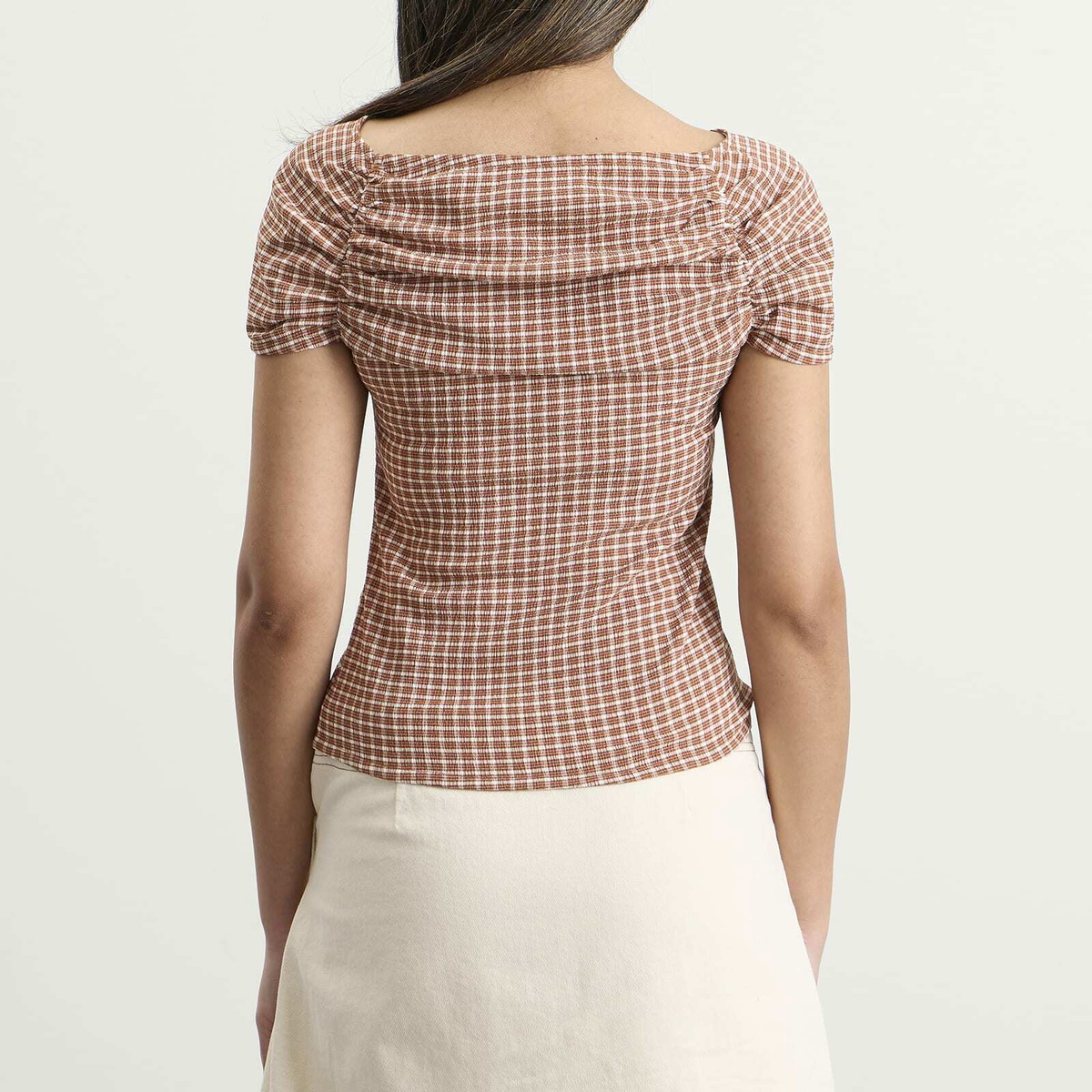 Hosbjerg Women's Clara Top in Brown Checks