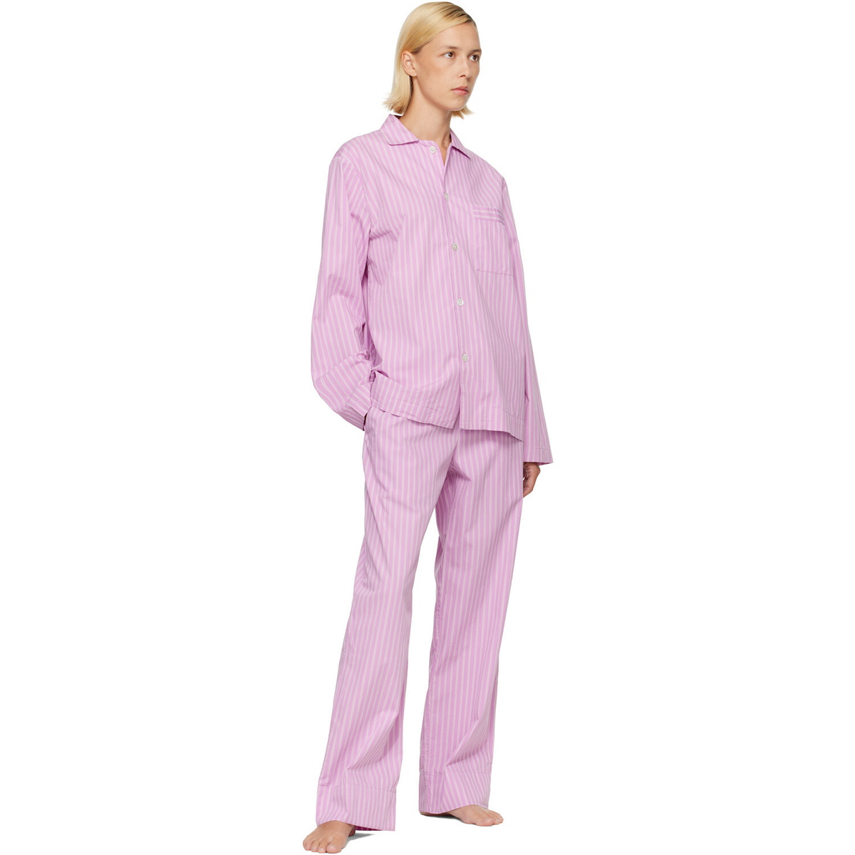 Tekla Pink Poplin Long-Sleeved Pyjama Shirt
