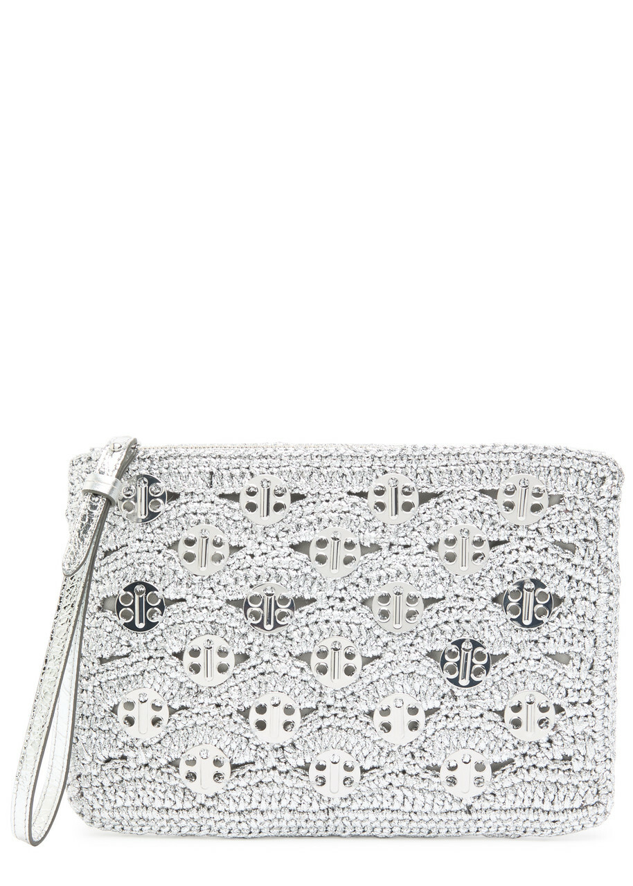 Rabanne Embellished Lurex Raffia Pouch - Silver - One Size