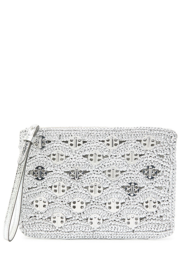 Photo: Rabanne Embellished Lurex Raffia Pouch - Silver - One Size