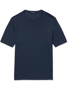 THOM SWEENEY - Knitted Linen T-Shirt - Blue