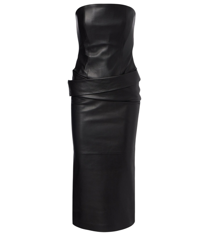 Photo: Alex Perry Strapless leather midi dress
