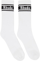 Rhude White & Black Stripe Logo Socks