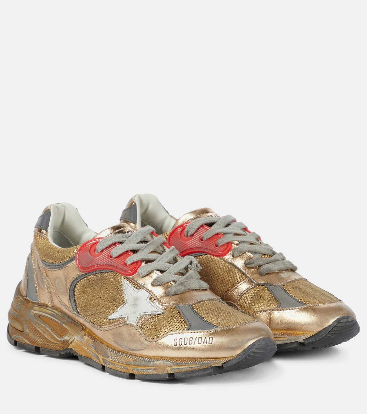 【関税&送料込】Golden  Sneaker Dad-Star In Pelle Lightstar Uomo in pelle laminata e mesh argento e stella grigia