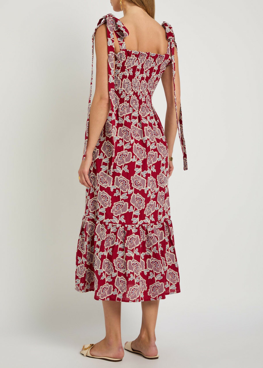Erdem Floral-embroidered Cotton-blend Midi Dress Red
