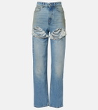 Area Distressed embellished wide-leg jeans