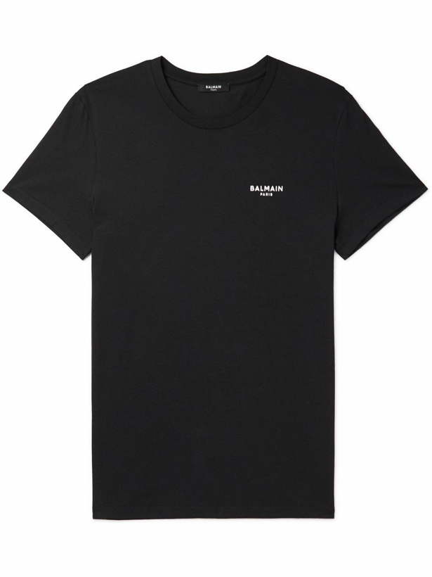 Photo: Balmain - Logo-Flocked Cotton-Jersey T-Shirt - Black