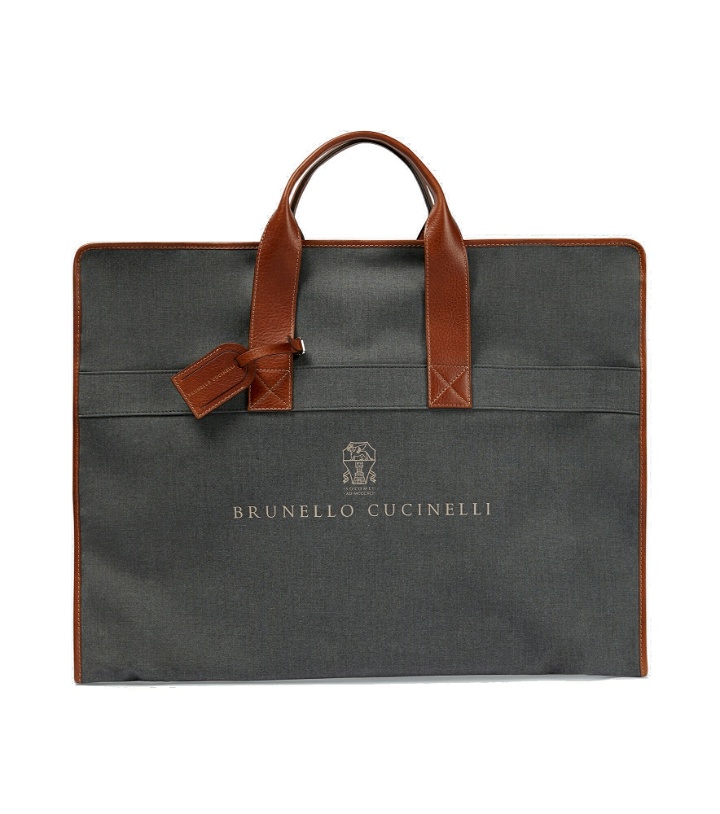Photo: Brunello Cucinelli - Leather-trimmed canvas garment bag