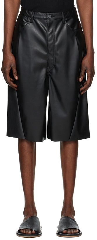 Photo: N.Hoolywood Black Faux-Leather Shorts