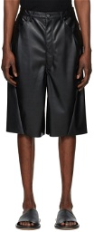 N.Hoolywood Black Faux-Leather Shorts