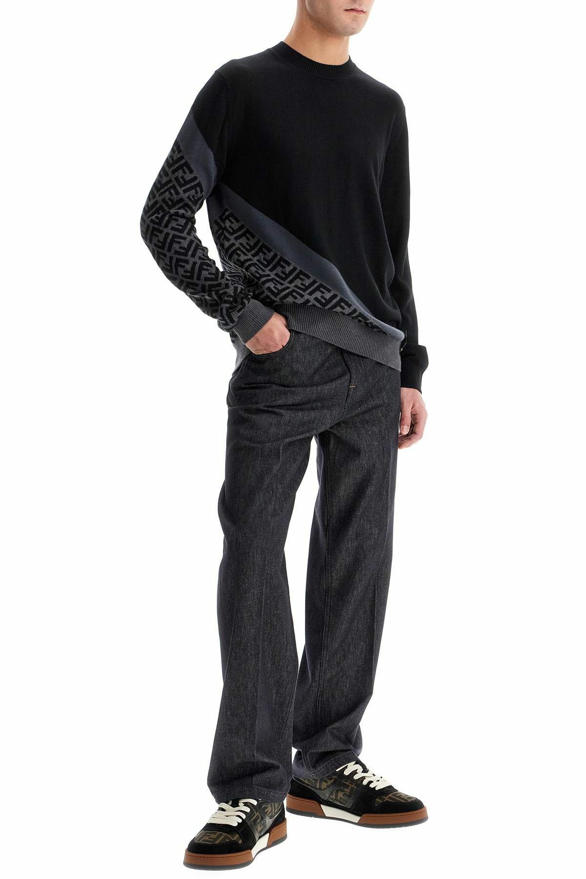FENDI straight cut selleria jeans for men Blue Fendi