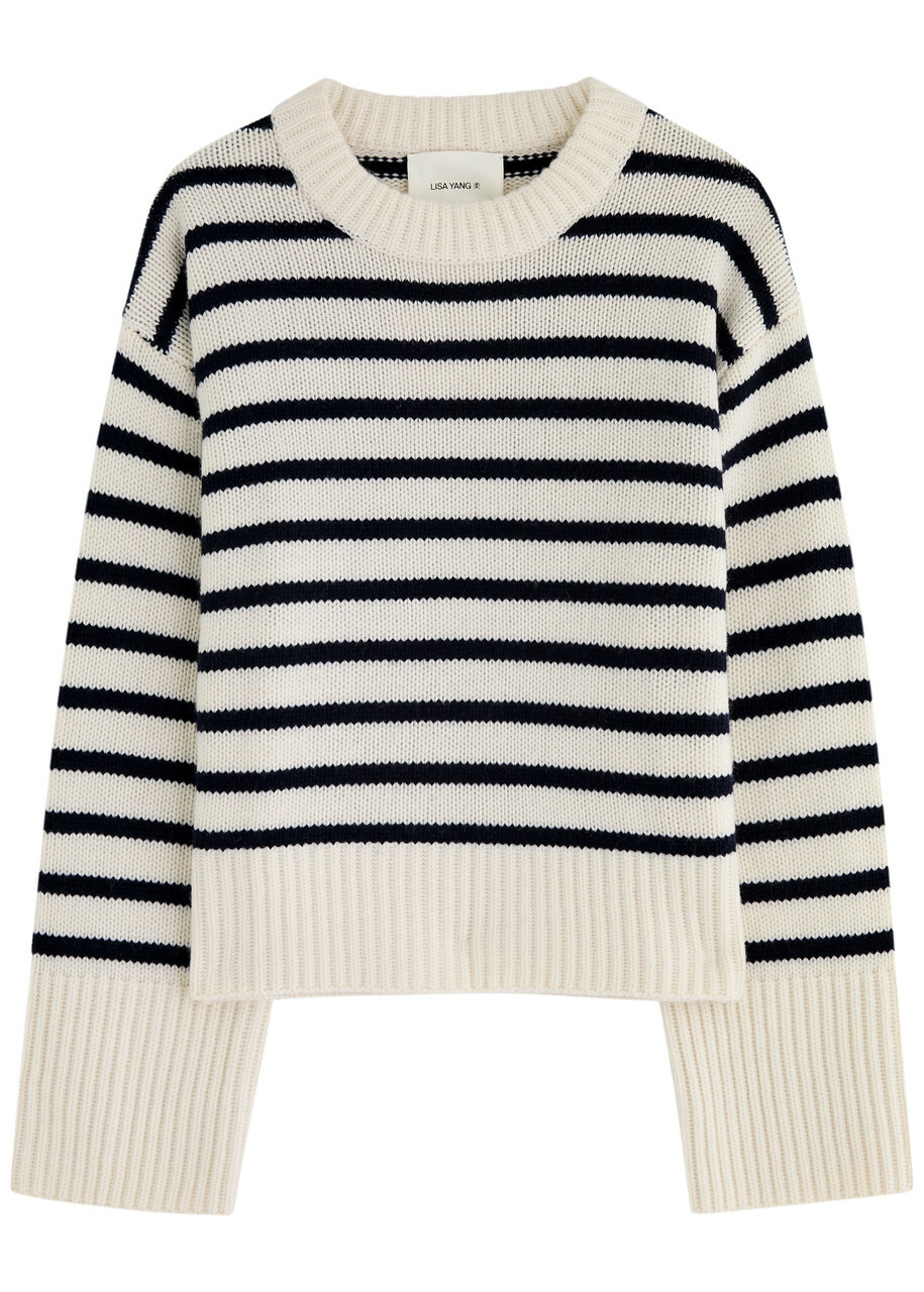Lisa Yang Sony Striped-intarsia Cashmere Jumper Cream