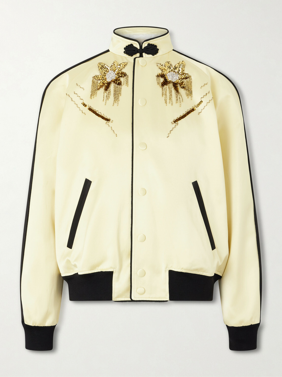 Valentino Garavani - Embellished Satin Bomber Jacket - Yellow