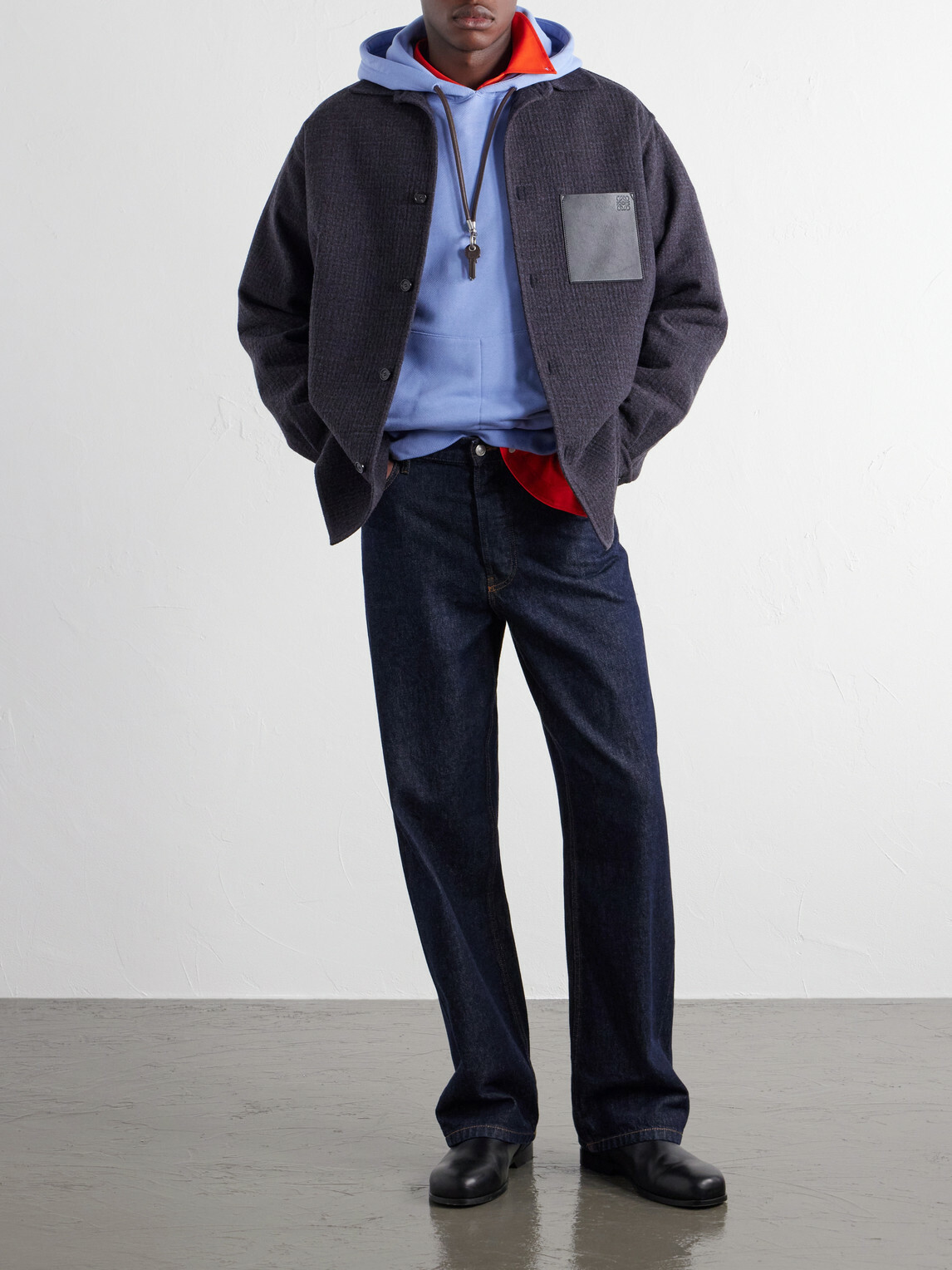 LOEWE - Leather-Patched Wool and Silk-Blend Overshirt - Blue