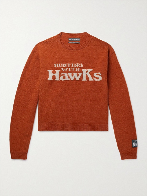 Photo: Reese Cooper® - Cropped Hunting with Hawks Virgin Wool Intarsia Sweater - Orange