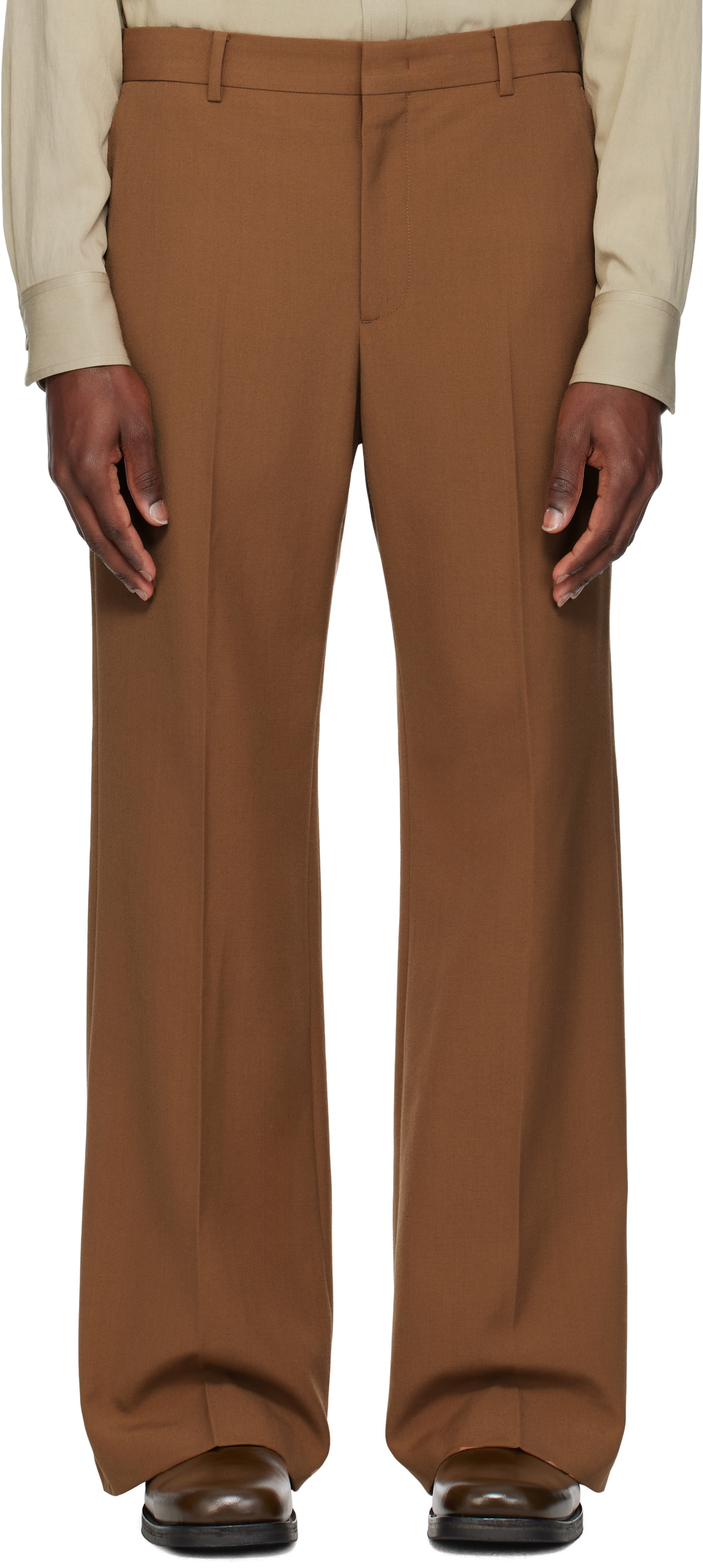 RECTO Tan Signature RC Flared Trousers