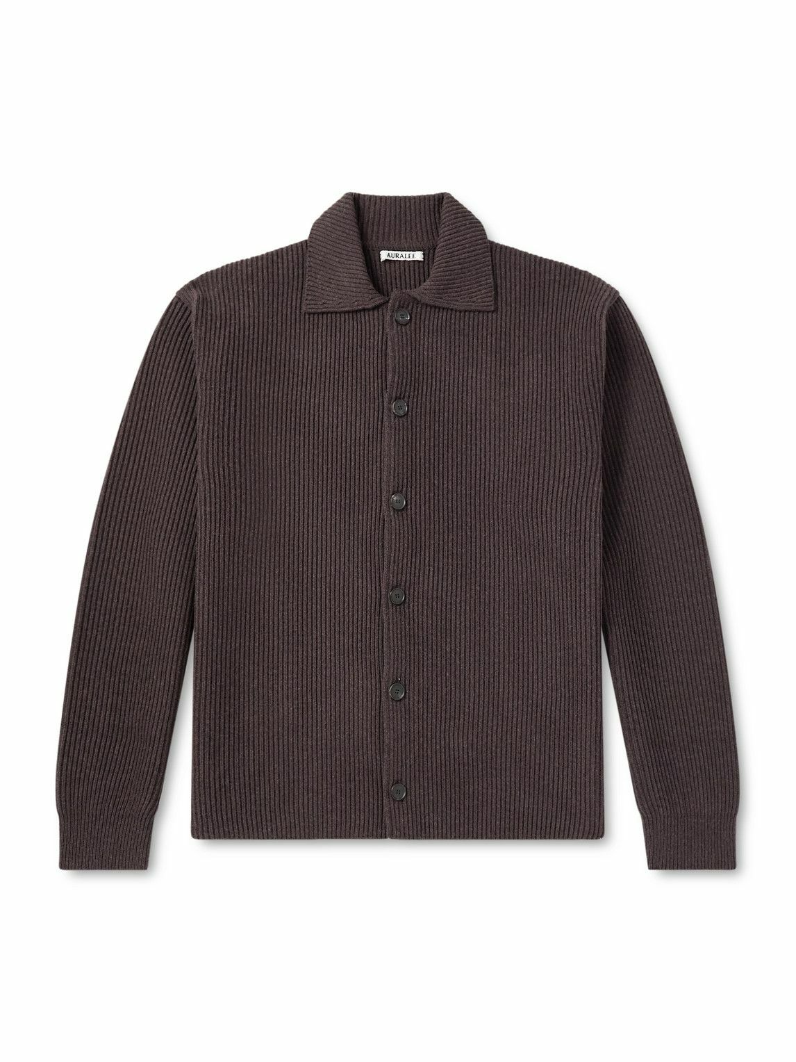 Auralee Men's French Merino Rib Cardigan in Light Blue Auralee