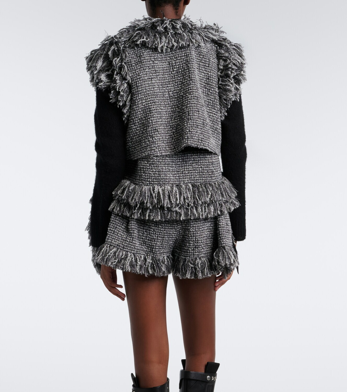 Sacai Fringed wool-blend tweed shorts
