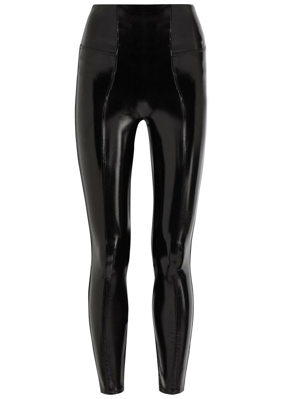 Spanx Panelled Faux Patent Leather Leggings Black