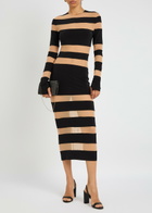 Norma Kamali Striped Tulle and Stretch-jersey Midi Dress Black