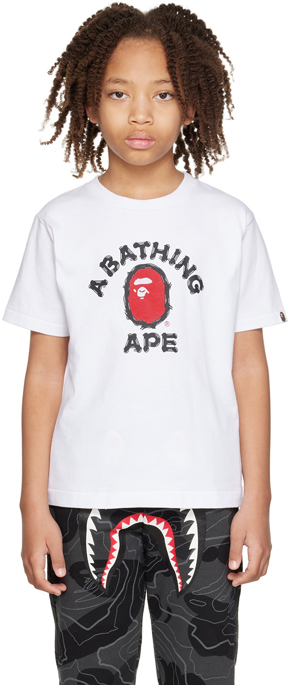 BAPE Kids White Brush College T-Shirt A Bathing Ape