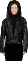 ALAÏA Black Hooded Biker Leather Jacket