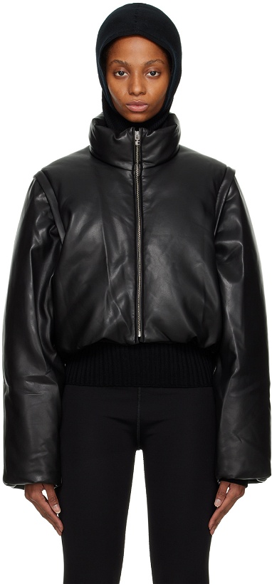 Photo: LOW CLASSIC Black Cropped Faux-Leather Down Jacket