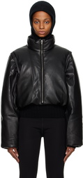 LOW CLASSIC Black Cropped Faux-Leather Down Jacket