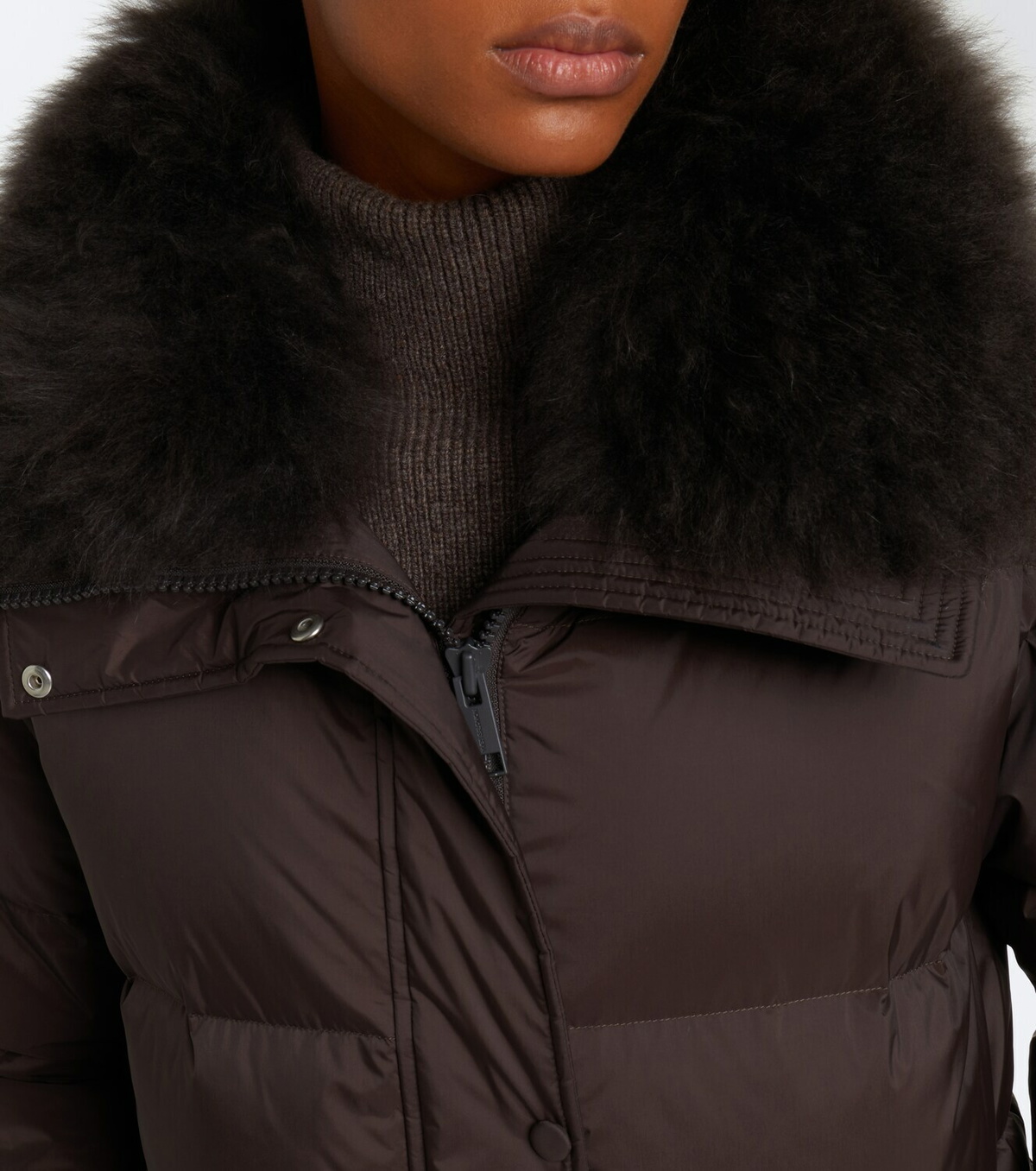 Yves Salomon Set of calf-hair trimmed down jacket and gloves