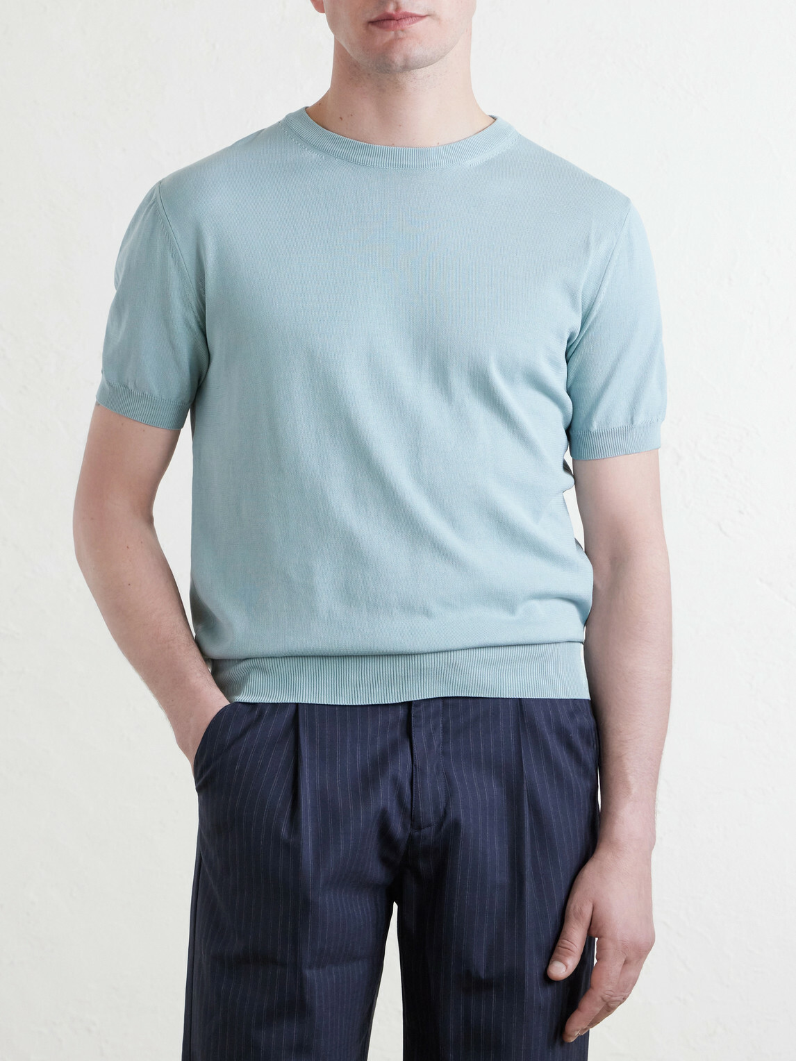 Canali - Knitted Cotton T-Shirt - Blue