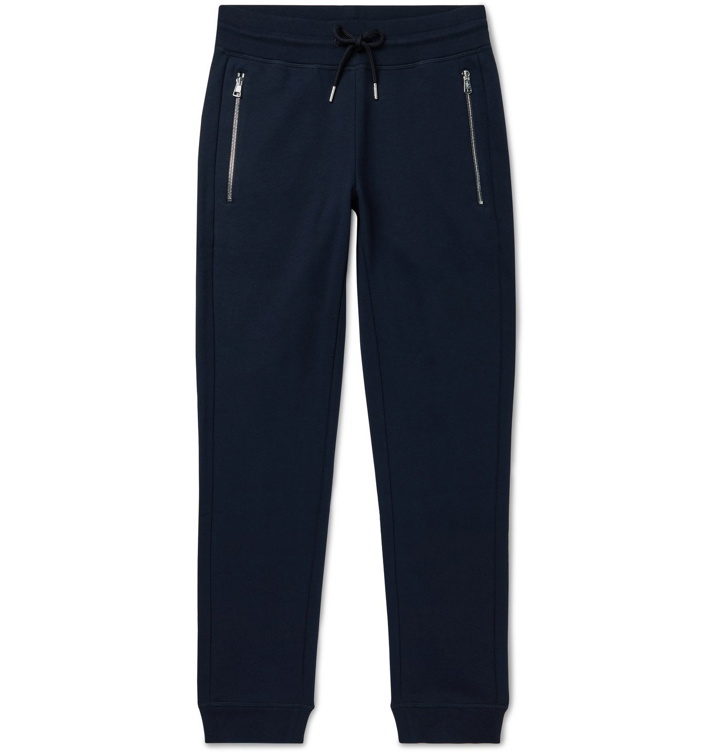 Photo: Moncler - Tapered Logo-Print Loopback Cotton-Jersey Sweatpants - Blue