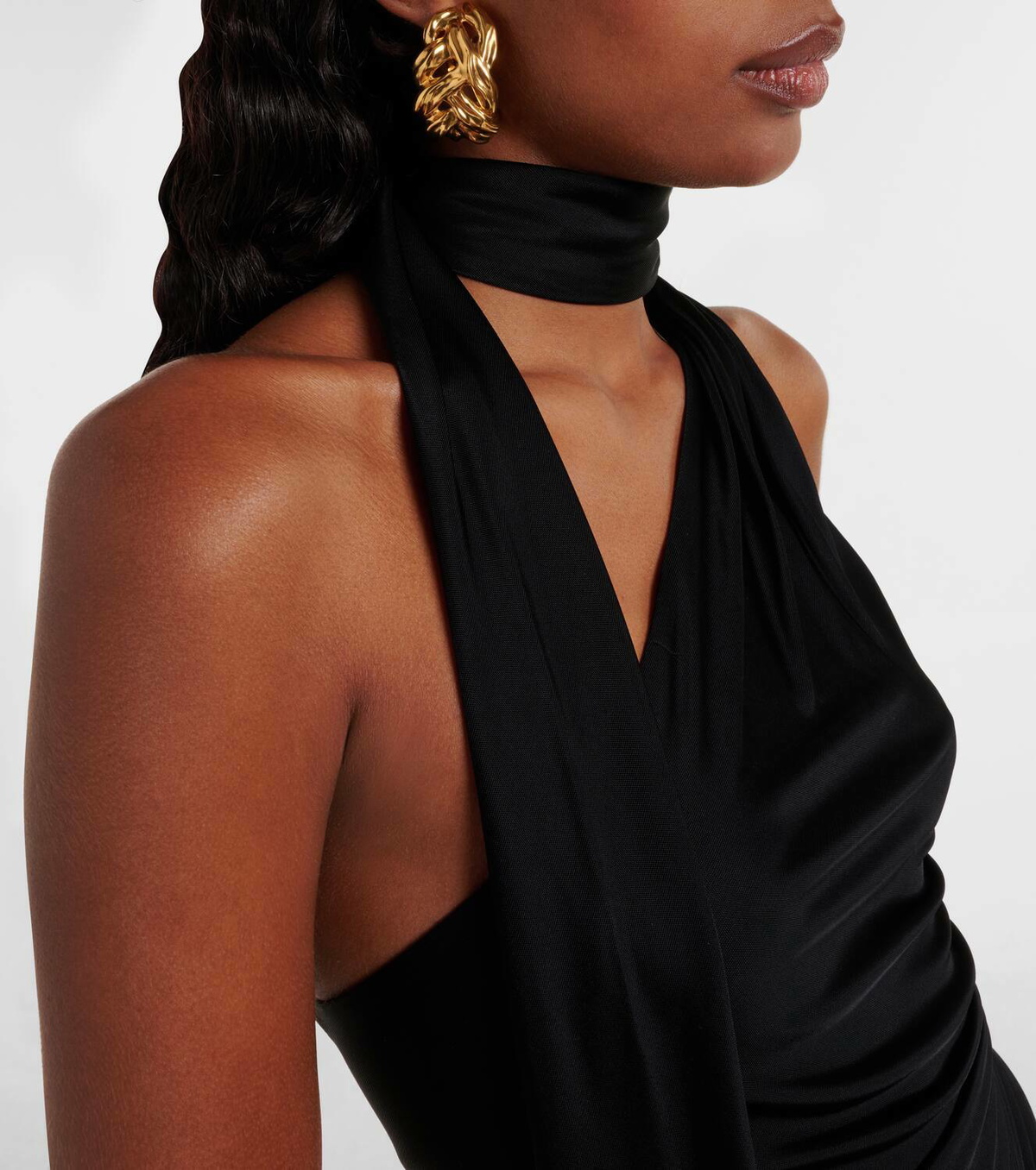Tom Ford Scarf-detail one-shoulder jersey gown
